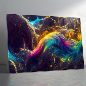 Art mural en verre trempé coloré de luxe abstrait, art mural en verre extra large, dosseret en verre coloré, art mural panoramique-vitrail