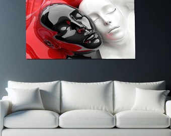 Tempered Glass Wall Art - Black and White Abstract Faces, Modern Emotional Art Panel for Living Room or Bedroom, Extra Large Glass Wall Art,