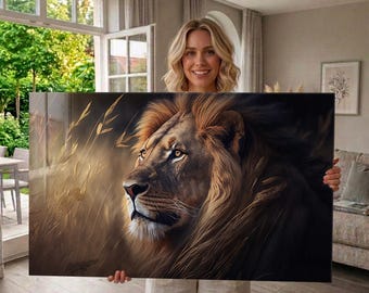 Cuadro de león en cristal templado para pared, retrato animal extragrande