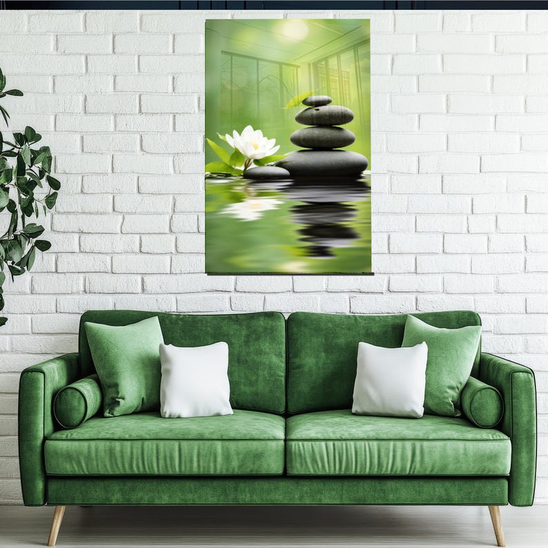 Tempered Glass Wall Art :green Zen Stones and Lotus -spa Wall Decor ...