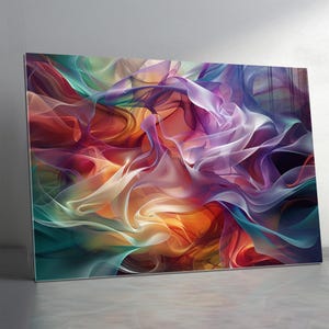 Art mural coloré en verre trempé abstrait, art mural en verre extra large, dosseret en verre coloré, décoration murale panoramique art-vitrail