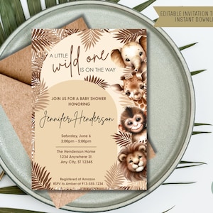 Safari Baby Shower Invitation Bundle Boy | Zestaw na Babyshower Jungle Animals | Dekoracja Safari Greenery | Wild One Baby Shower | Dekoracja Safari
