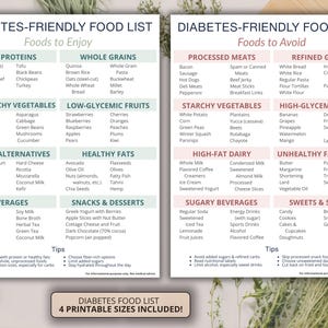Liste et tableau des aliments pour diabétiques - Prédiabétique et diabétique de type 1 et de type 2, menu, régime alimentaire, aliments faibles en glucides, téléchargement imprimable