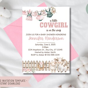 Cowgirl Baby Shower Invitation – Editable 5x7 Canva Template, Western Theme, Digital Download, Rustic Country Baby Shower Invite