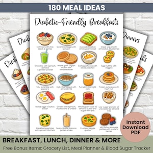 Diabetic Food List Printable – Diabetes Meal Planning Chart, Low Carb High Fiber Foods, Prediabetes - Gestational Diabetes Diet Guide