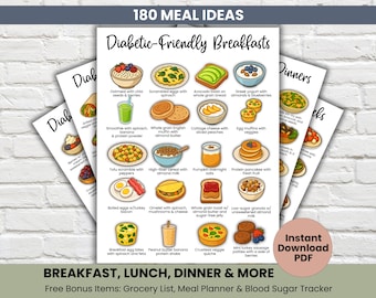 Diabetic Food List Printable – Diabetes Meal Planning Chart, Low Carb High Fiber Foods, Prediabetes - Gestational Diabetes Diet Guide