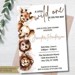 Safari-Babyparty-Einladung Junge | Dschungeltiere Babyshower Set | Grüne Safari Dekor | Wild One Babyparty | Safari Dekoration