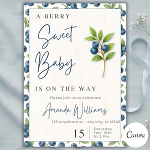 Blueberry Baby Shower Invitation – Berry Sweet Baby Invite, Berry Babyshower, Books for Baby, Diaper Raffle, Instant Download