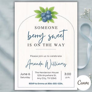 Blueberry Baby Shower Invitation – Berry Sweet Baby Invite, Berry Babyshower, Books for Baby, Diaper Raffle, Instant Download