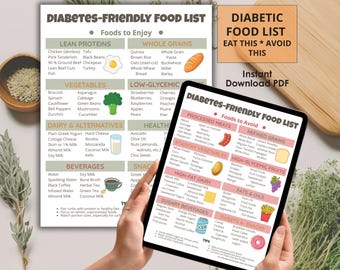 Diabetes & Prediabetes Food List: Low Carb Diet Chart (Digital Download)