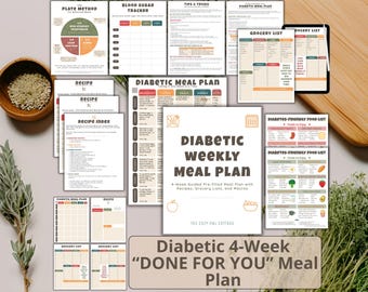Diabetic Meal Planner: 4-Week Diet Plan, Food List (Digital Download)