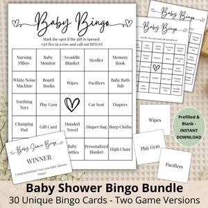 Baby Shower Bingo Printable Game — Prefilled Baby Bingo Cards — Gender Neutral Baby Sprinkle Activity — 30 Unique Cards — Instant Download