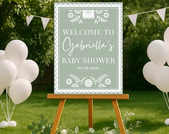 Cielito Lindo Baby Shower Welcome Sign, Mexican Fiesta Party Decor, Printable Papel Picado, Editable Talavera Baby Shower Sign BS202