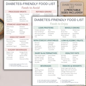 Diabetes Food List and Chart – Prediabetic and Type 1 and Type 2 Diabetic Meal Plan, Menu, Diet Plan, Low Carb Foods, Printable Download
