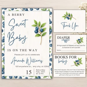 Blueberry Baby Shower Invitation – Berry Sweet Baby Invite, Berry Babyshower, Books for Baby, Diaper Raffle, Instant Download