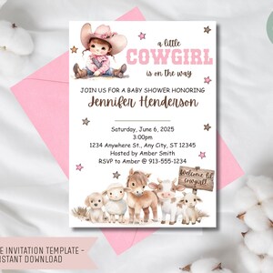 Cowgirl Baby Shower Invitation – Editable 5x7 Canva Template, Western Theme, Digital Download, Rustic Country Baby Shower Invite