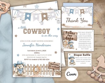 Cowboy Baby Shower Invitation: Western Theme Canva Template (Digital Download, Evite Bundle)