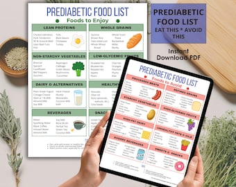 Prediabetic Food List, Pre Diabetic Food List Printable, Diabetic Food Chart, Type 2 Diabetes Grocery List, Diet & Meal Planning Guide