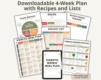 Diabetic Food List & Meal Planner – 4 Week Diabetes Diet Plan, Diabetes Grocery List, Food Chart for Diabetics and Prediabetics