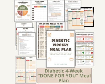 Diabetic Meal Planner: 4-Week Diet Plan, Food List (Digital Download)
