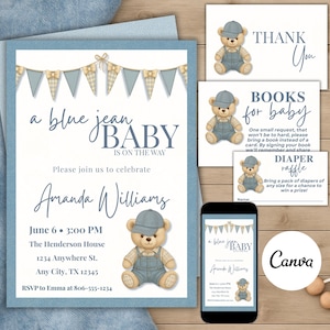 Blue Jean Baby Shower Invitation, Denim Baby Shower Invite for Boy or Girl, Jeans Theme Baby Shower Evite, Rustic Western Shower Template
