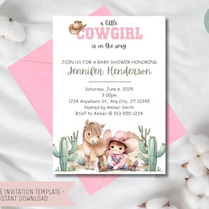Cowgirl Baby Shower Invitation – Editable 5x7 Canva Template, Western Theme, Digital Download, Rustic Country Baby Shower Invite
