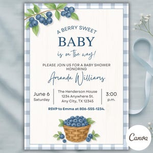 Blueberry Baby Shower Invitation – Berry Sweet Baby Invite, Berry Babyshower, Books for Baby, Diaper Raffle, Instant Download