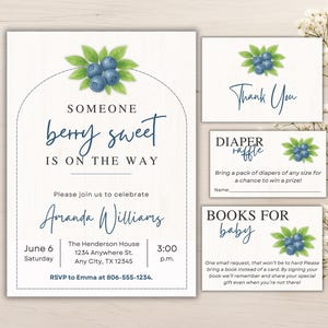 Blueberry Baby Shower Invitation – Berry Sweet Baby Invite, Berry Babyshower, Books for Baby, Diaper Raffle, Instant Download