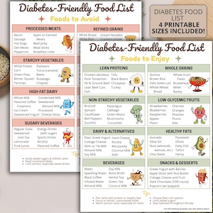 Diabetes Food List and Chart – Prediabetic and Type 1 and Type 2 Diabetic Meal Plan, Menu, Diet Plan, Low Carb Foods, Printable Download