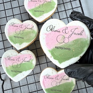 Wedding cookies, personalized sugar cookies, custom bridal shower favors, Engagement party treats, elegant dessert table