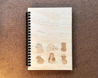 Kitty Wooden Notebook – Custom Engraved Journal