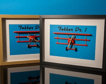 Gift for aircraft enthusiasts, pilots or model builders - 3D aircraft relief in a picture frame as wall decoration - Red Baron