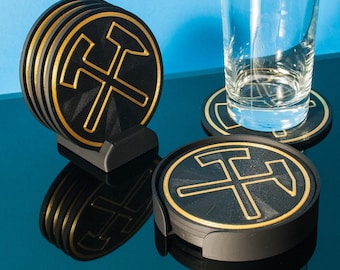 Ruhrpott Gift Coasters "Hammer and Pick" - Set of 4 and 6, standing or lying down