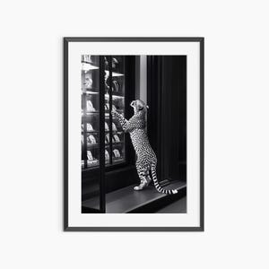 Pantera mirando a una joyería, impresiones fotográficas, impresiones de moda, arte mural en blanco y negro, impresión de pantera, póster fotográfico de calidad de museo