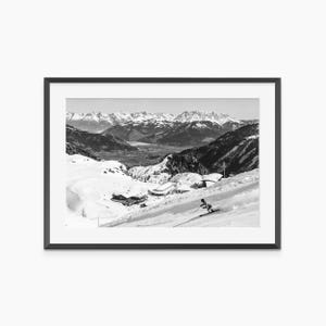 Impresiones de esquí, impresiones fotográficas, arte mural de esquí, estación de esquí, arte de habitación de hotel, arte mural en blanco y negro, póster fotográfico con calidad de museo