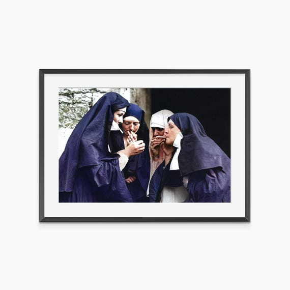 Nuns Smoking, Photography Prints, Nun Poster, Nuns Smoking Poster, Funny Poster, Vintage Prints, Museum Quality Photography Poster