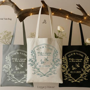 Borsa commemorativa personalizzata – Design con stemma della fiamma Legacy / Regalo tributo personalizzato con nome, messaggio e data / Cotone morbido / 3 opzioni di colore
