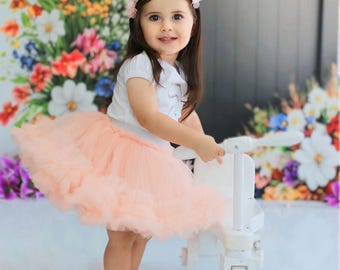 Falda de tul color melocotón para niñas – Traje de primer cumpleaños – Accesorio para fotos de cumpleaños – Falda de tul hecha a mano – Regalo para baby shower.