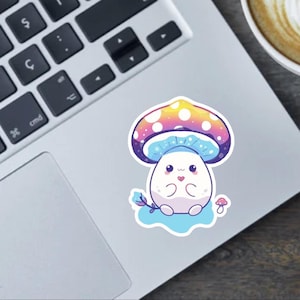 Bunter Chibi Pilz - Handgezeichneter Kawaii Regenbogen Aufkleber, Magnet oder Autoaufkleber - Procreate Kunst - Pastellwald Vinyl Dekor