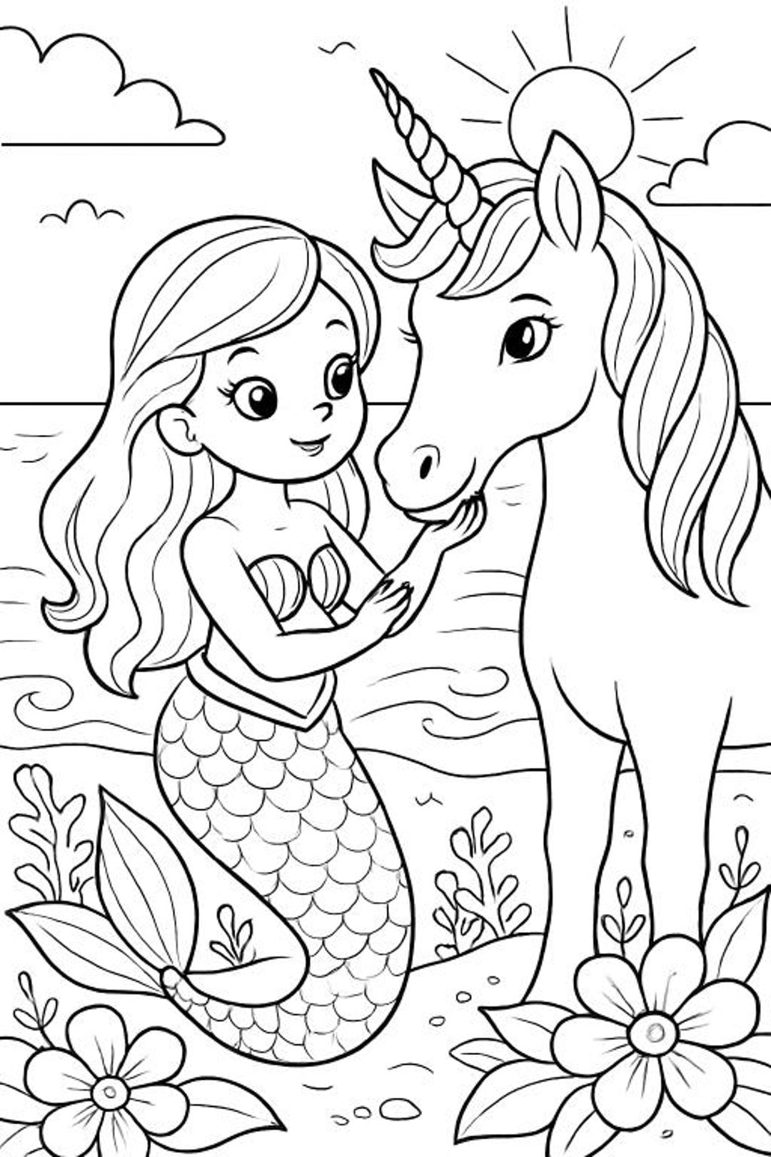 Coloring Pages, Mermaid and Ocean Animals Printable Digital PDF for ...
