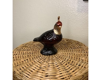 Quail Avon Decorative Bottle w/ Stopper, Glossy 3D Brown Red Gold