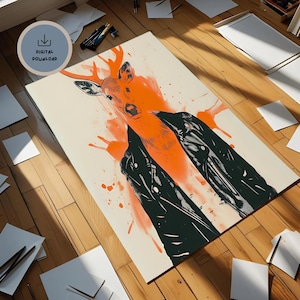 Póster digital de venado naranja, arte animal original, diseño moderno minimalista para decoración, descarga instantánea, regalo, padre, art
