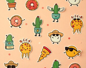 Druckbares Sticker-Set, niedliche und lustige PNG-Sticker, Kawaii-Digitalsticker für Planer, Journal und Scrapbook