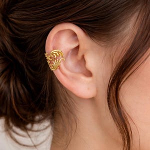 Gold Ear Cuff, Silver Ear Cuff, Vintage Filigree Ear Wrap, Adjustable Non Pierced Cartilage Earring for Women, No Piercing, Gift For Her