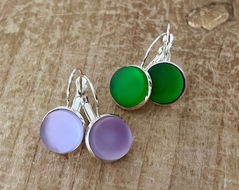 ON SALE Beach Glass Earrings, Sea Glass earrings, Lavender and Silver, Green and Silver, Green Earrings, Lavender Earrings, Glass Earrings
