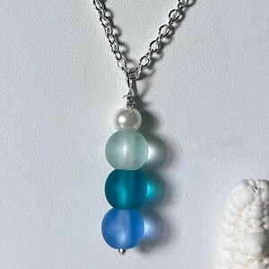 Sterling Silver Sea Glass Necklace: Ocean Hues, Faux Pearl, Beach Wedding