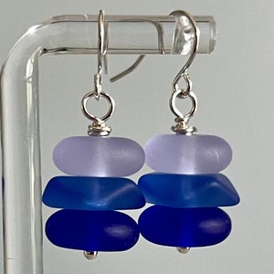 Blue & Purple Sea Glass Earrings: Sterling Silver Beach Jewelry
