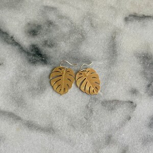 Gold Monstera Leaf Earrings, Tropical Earrings, Gold Leaf Earrings, For the Plant Lover, Monstera Leaf, Earring Gift, Lightweight Earrings image 4