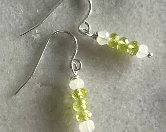 Sterling Silver Genuine Peridot and Moonstone Earrings, Handmade earrings, August Birthstone, Peridot Earrings, Dainty Earrings,Earring Gift