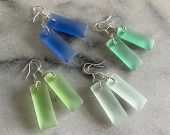 Beach Glass Earrings, Sterling Silver Earrings, Sea Glass Earrings, Ocean Inspired, Beach Earrings, Frosted Glass, Sterling and Glass